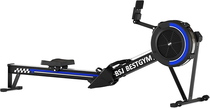 Rowing Machines for Home, Adjustable Air Resistance Rower Machine with Extra Long Rail, Ergonomic Comfort Seat, Device Holder, Easy Storage