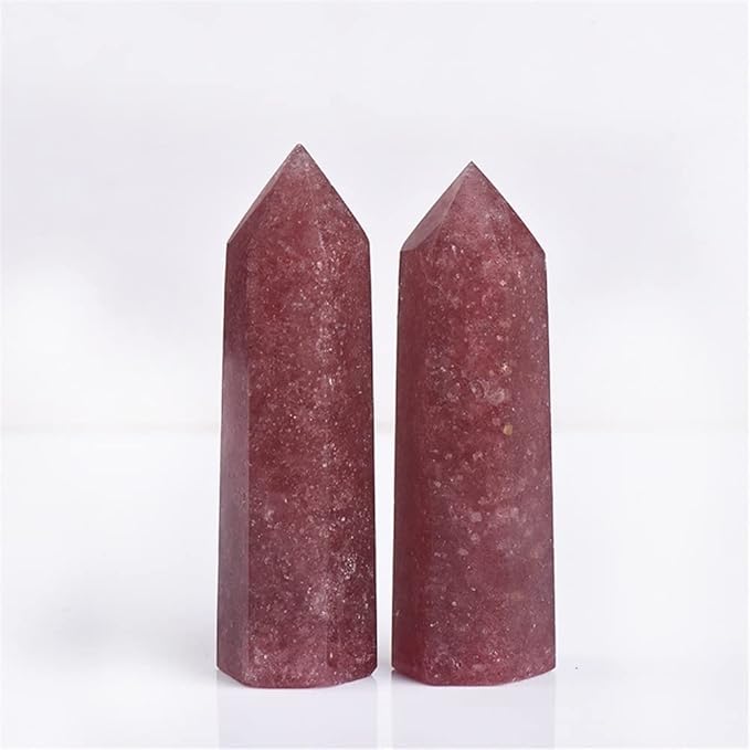 Meditation Home 2PC Natural Strawberry Crystal Column six Prismatic Column Single Crystal six Prism Home Meditation (Size : 5-6cm)