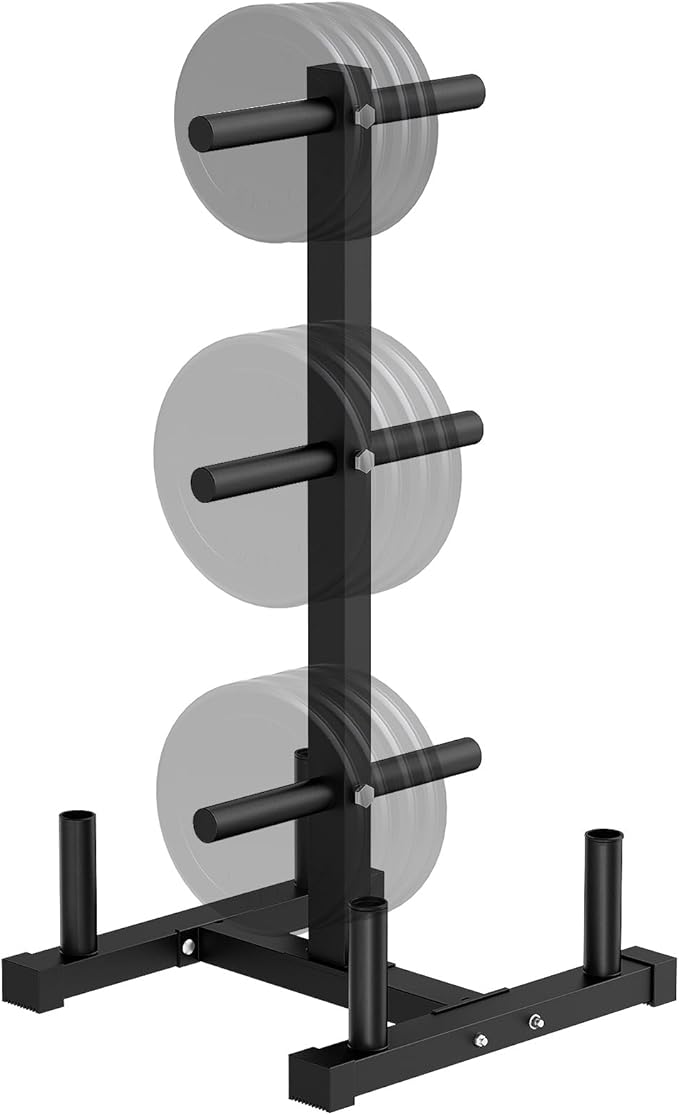 Weight Plate Rack for Home Gym - 6 Post Olympic Plate Holder with Wide Stability Base, Barbell Storage & Bumper Plate Tree Organizer, Heavy Duty Space Saving Gym Equipment
