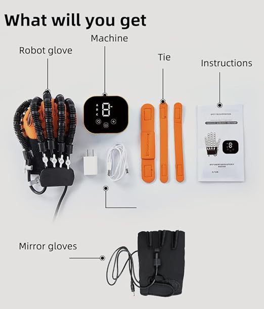 Rehabilitation Robot Glove for Stroke, Robotic Hand Stroke Recovery Equipment, Fingers Strength Training Device for Hemiplegia, Strength Adjustable (Left Hand-L)