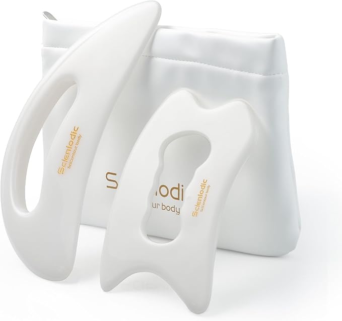 Scienlodic 2 Pcs Large Body Gua Sha Massage Tools (White, Resin) - Muscle Scraper for Back, Neck, Waist & Legs, Muscle Relaxation, Soothe Tension