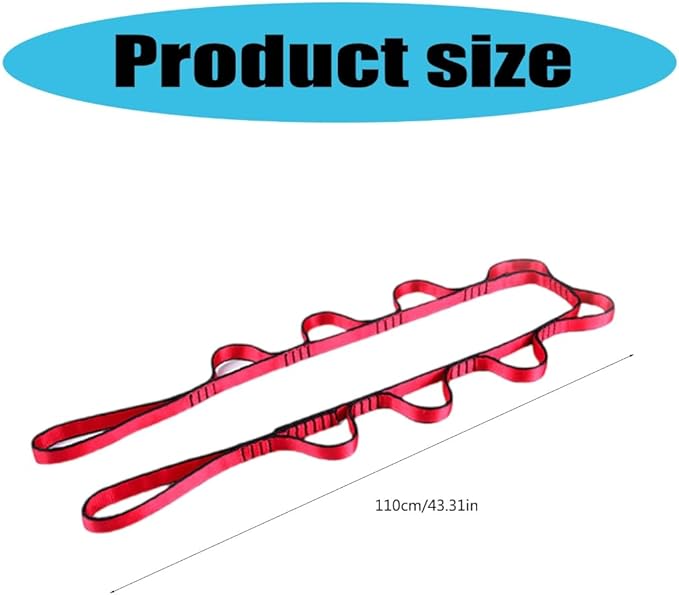 9 Rings Pilates Extension Strap Adjustable 110cm Long Heavy Duty Climbing Strap Pilates Stretching Strap