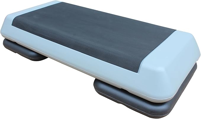 Adjustable Workout Aerobic Stepper in Fitness & Exercise Step Platform Trainer Gray Black with 2 Risers