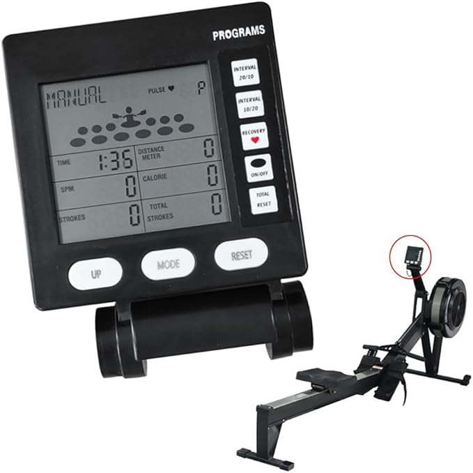 Rowing Machine Counter Monitor, LCD Display Speedometer With Distance Time, Wireless Connection, Gym Fitness Equipment Replacement