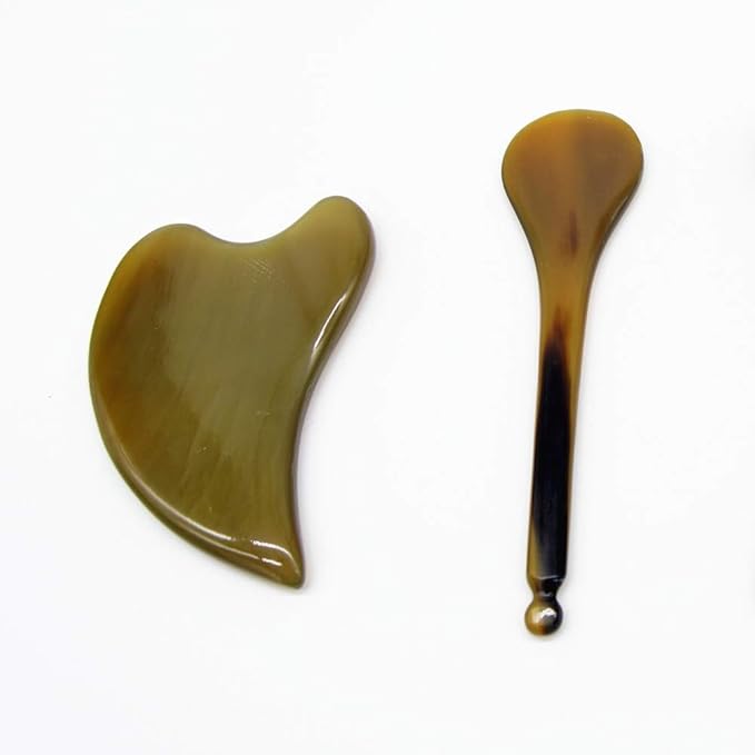 i-lan Horn Gua Sha Scraping Board for SPA|Natural Water Buffalo Horn Massage Tools Set for Body,Face,Foot,Hand,Back，Neck Release,Reduce Muscle Pain (Triangle+One Word)