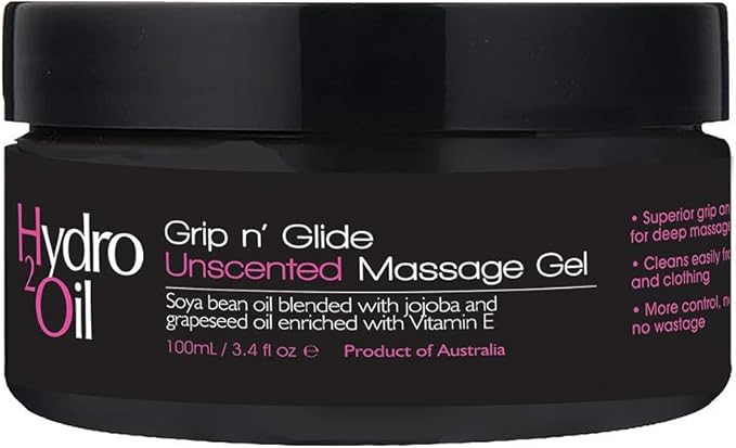 Hydro 2 Oil Unscented Massage Gel 3.4 fl oz - Water Dispersible Formula with Jojoba and Grapeseed Oil Enriched with Vitamin E