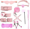 Fashion 10 Piece Leather Pilates Indoor Training Set, New Eye Mask for Fun Wrist and Hip Exercises Cosplay Accessories [Pink], Couple Gift