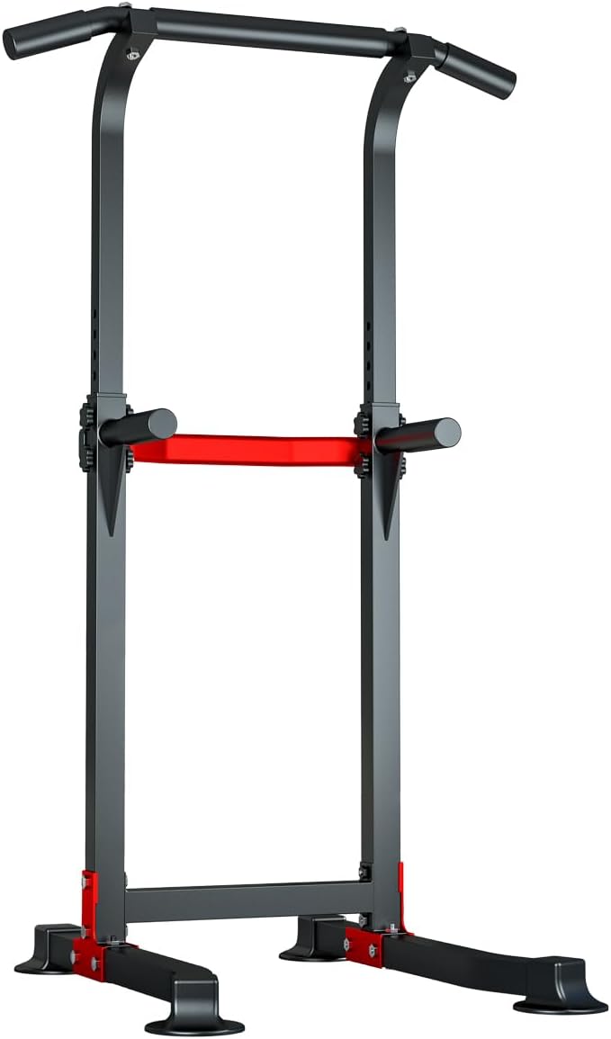 Power Tower Dip Station Pull Up Bar - Multi-Purpose Home Gym Equipment with Adjustable Height and Non-Slip Foot Pads - 150kgs Capacity