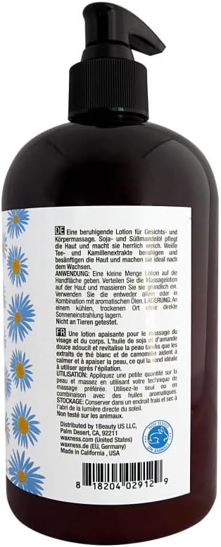 Waxness Natural Botanical Soothing Massage Lotion with Chamomile and White Tea 16 fl oz / 480 ml