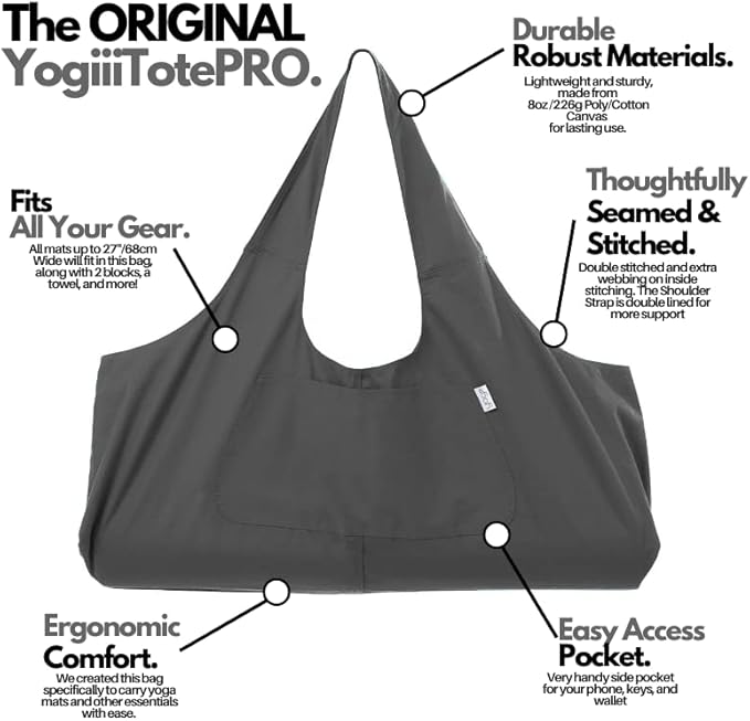 Yogiii Yoga Mat Bag | The ORIGINAL YogiiiTotePRO | Large Yoga Mat Bag or Yoga Mat Carrier with Side Pocket | Yoga Bag Fits Most Size Mats