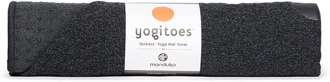 Yogitoes Manduka Yoga Towel for Mat Nonslip and Quick Dry for Hot Yoga with Rubber Bottom Grip Dots 72 Inch Long Onyx Thin and Lightweight (262023001)