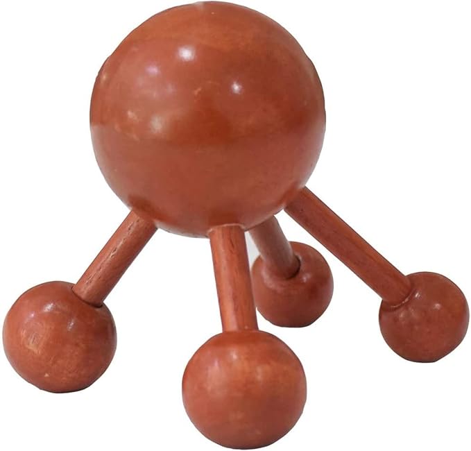 4 Legs Ball Spider Massager Handheld Stick for Shoulder, Back & Full Body Thai Wooden Trigger Point Reflexology Massage Tool w/Cloth Bag and Massage Manual