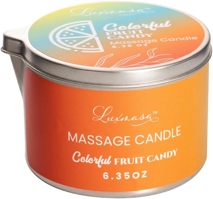 Massage Candle-Low Temp Scented Soybean Oil-Heat Therapy Body Oil Lotion Candle-Natural Shea Butter Massage Oil for Couples-6.35 OZ (Colorful Fruit Candy Scent)