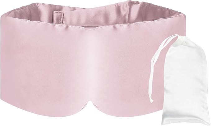 PATIKIL 100% Natural Silk Sleep Mask, Adjustable Soft Eye Mask Cooling Blackout Eye Cover with Storage Bags for Side Sleeping Women Men Travel, Pink