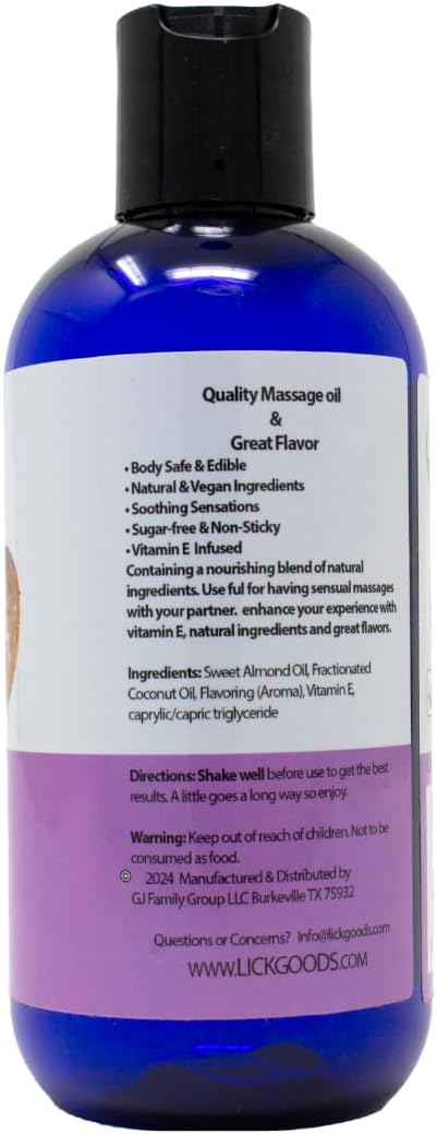 Lick Peaches and Cream Flavored Massage Oil – Sweet Dessert-Inspired Edible Massage Oil with Vitamin E, Smooth Body-Safe Glide for Couples Massage Nights, 8 oz