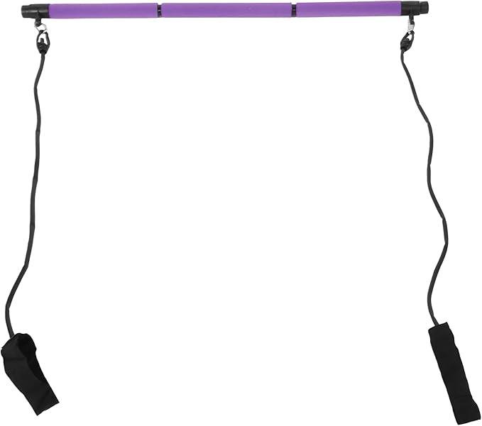 3 Sections Pilates Bar, Pilates Exercise Stick with 2 Tension Straps, Detachable Yoga Pull Rods for Full Body Workout, Home Gym Fitness Equipment for Men and Women