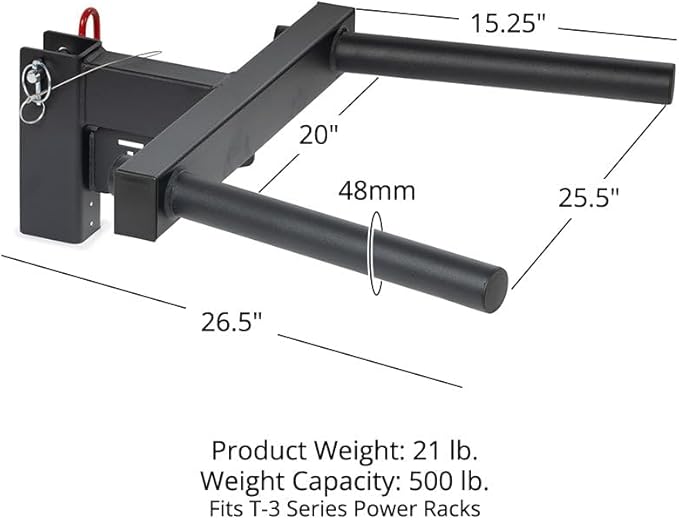 Titan Fitness Y-Dip Bar Fits T-3 Series Power Racks, Rack Mounted Dip Attachment, 500 LB Capacity, Dip Bar Station for Tricep Dips, Bodyweight Training, Calisthenics, Squat Rack