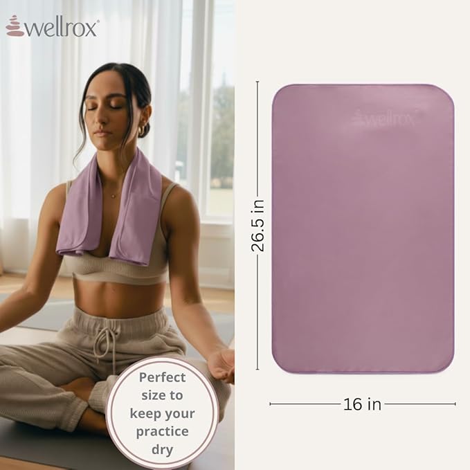 Wellrox Microfiber Hand Towel- Absorbent Sweat Towels for Women- Yoga Mat Towel for Pilates, Hot Yoga, Gym Workouts (2 Pack, Lavender)