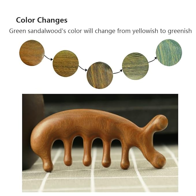 SAEEYCUE Authentic Green Sandalwood Comb Gua Sha Scraping Scalp Massager Head Head, Neck, Hands and Legs (B)