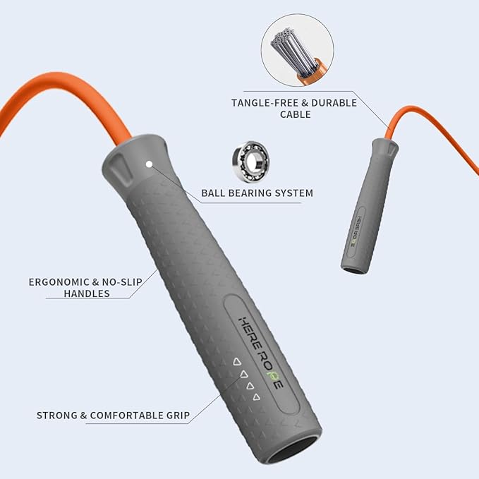 Hererope Weighted Jump Rope, Heavy Jump Rope with Durable 8MM Cable, Ergonomic Grip, Ball Bearing, Adjustable Jump Rope Weighted for Men Women, CrossFit, Muay Thai, MMA, High-Intensity Training