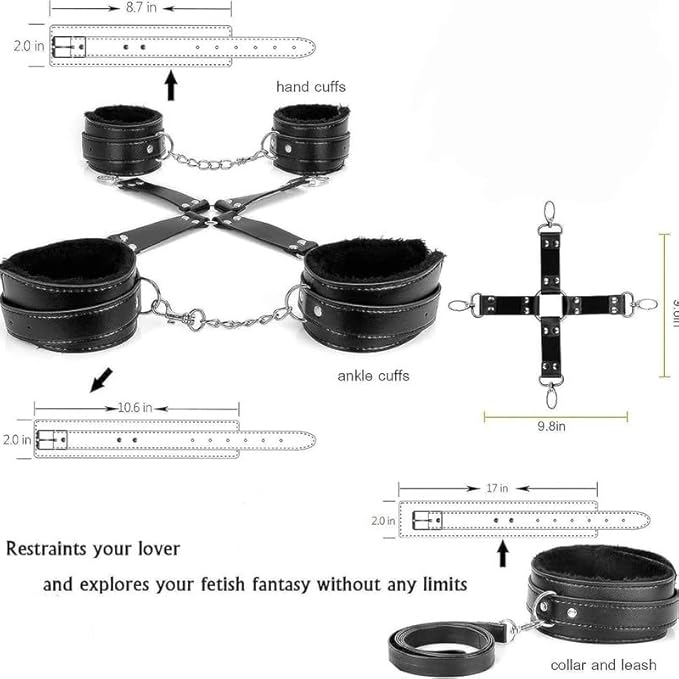 Fashion 10 Piece [Black] Leather Pilates Indoor Training Set, Fun Wrist and Hip Stretching Cosplay Accessories, Couple Gifts