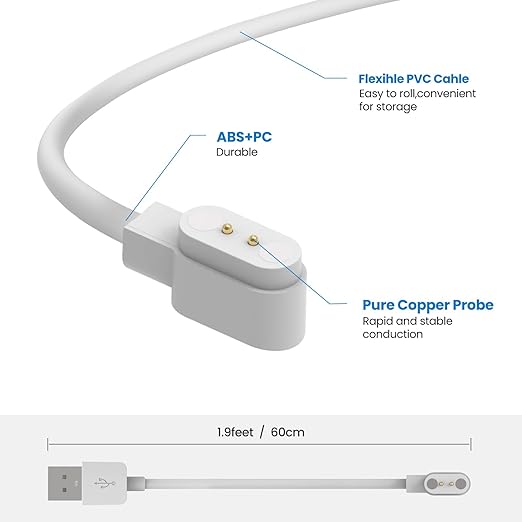 Intended for SOLAWAVE 4-in-1 Red Light Therapy Wand Charging Cable Magnetic Replacement Charging Cord for SOLAWAVE Facial Wand Charger Accessories (White&White)