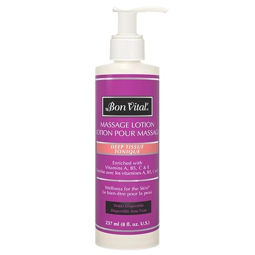 Bon Vital' Deep Tissue Massage Lotion, 8 Oz, Professional-Grade Moisturizing Lotion for Deep Tissue Therapy, Non-Greasy Skin Softening Formula, Muscle Relaxation, Unscented