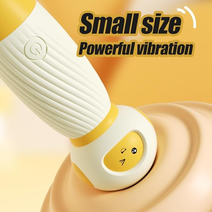 Cute Cartoon Mini Massager - Handheld USB Rechargeable & Quiet - 10 Patterns Personal Vibration Wand for Women Neck, Back, Tension Relief & Sports Recovery (Milky White)