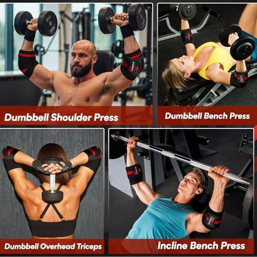 Elbow Wraps for Weightlifting - Adjustable Compression Straps & Elbow Brace for Joint Support (1 Pair), 47" Elbow Sleeves Weightlifting Men Women for Bench Press Powerlifting and Fitness Training