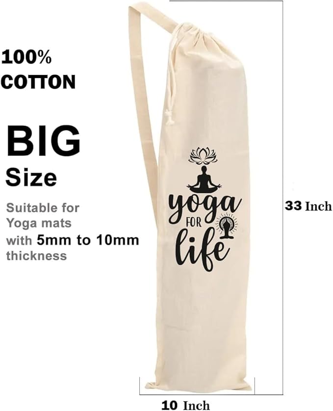 Mayatra's Organic Large Yoga Mat Tote Bag Cover -100% Cotton Lightweight,Washable Yoga Dust Bag With Adjustable Strap Unisex