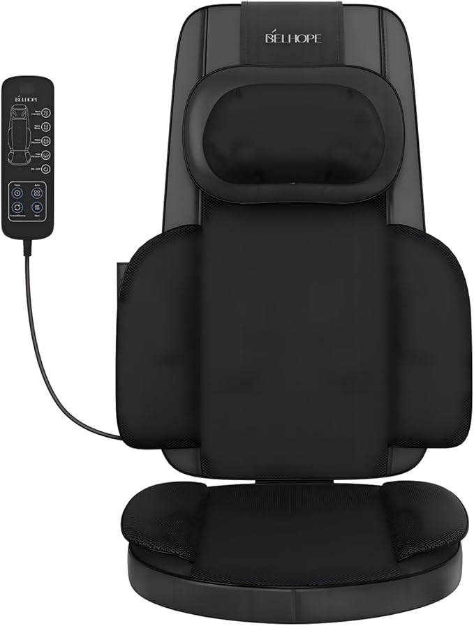belhope Shiatsu Neck and Back Massager with Heat, 4D Kneading Back Massager for Pain Relief Deep Tissue, Comfortable Back Massage for Chair, Massage Mat for Home, Mother's Day Gifts for Men Women
