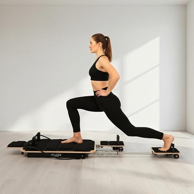 Myga Wooden Pilates Reformer,Home Pilates Machine with Adjustable Resistance and Padded Handles,Compact Durable Reformer for Core Strength, Full Body Workout,Toning and Flexibility