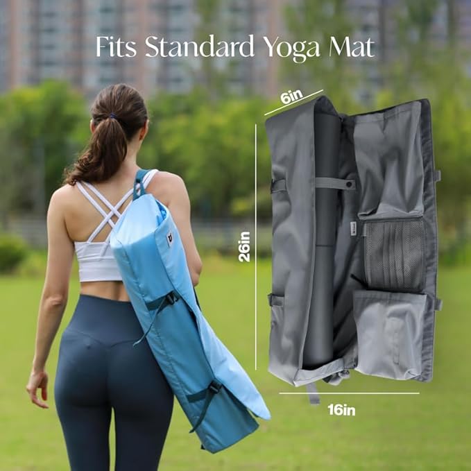 Tumaz Yoga Mat Bag | Padded Adjustable Shoulder Strap | Fits Up to 26" Mats | Multi-Pocket Storage for Essentials | Heavy-Duty G-Hook Closure | Lightweight & Durable for Yoga, Pilates & Fitness