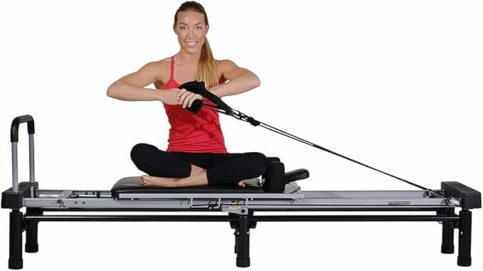 AeroPilates Reformer - Pilates Reformer Workout Machine for Home Gym - Cardio Fitness Rebounder- Up to 300 lbs Weight Capacity, Black