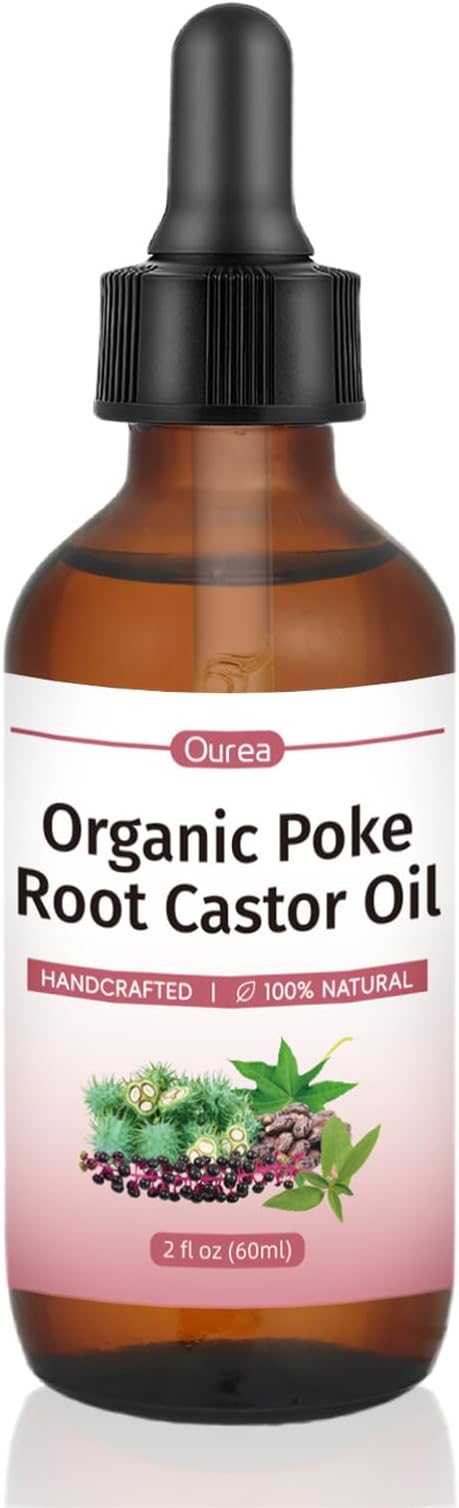 Organic Poke Root Castor Oil – 2 fl oz (60ml) Natural Lymphatic Support Massage Oil, Soothing Relief for Cysts, Boils, Breast, Fibroids, Swollen Lymph Nodes & Joint – Deep Tissue Drops