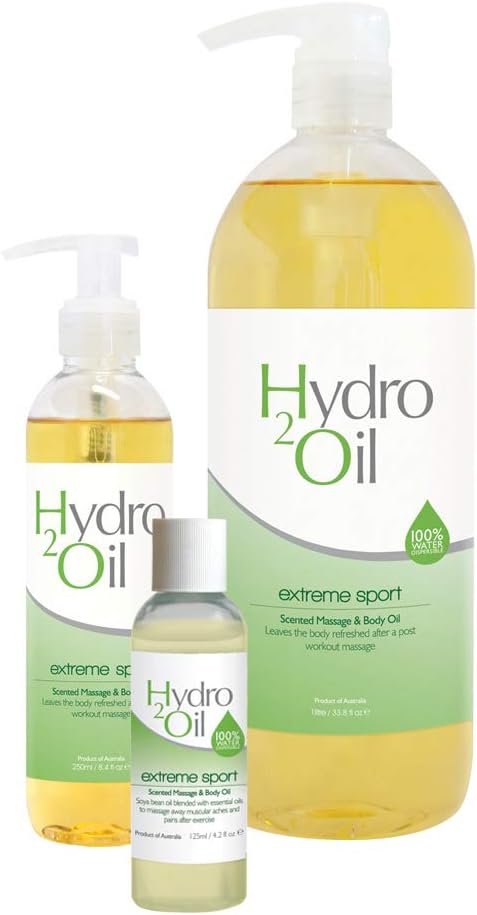 Hydro 2 Oil Extreme Sport Massage Oil 8.4 fl oz- Water Dispersible Formula with Cooling Essential Oils