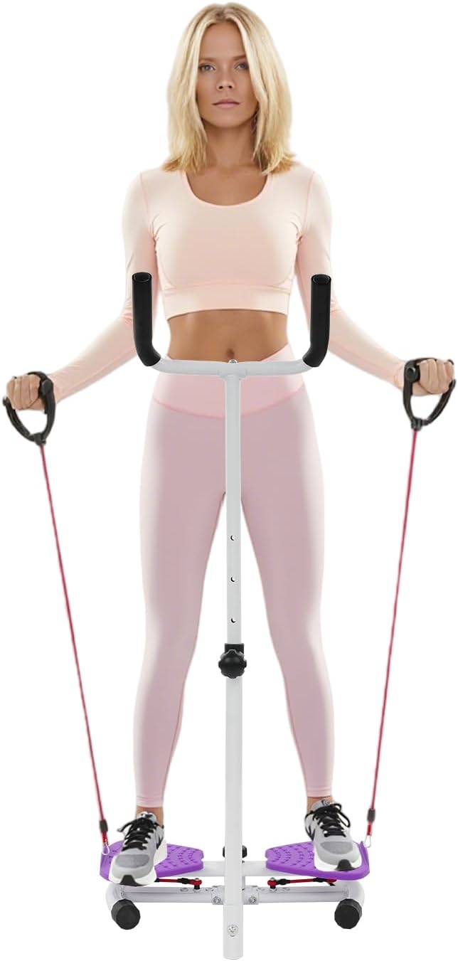 Waist Twisting Machine with Handlebar, 3 Gears Adjustable Ab Twister Machine with 2 Pull Cords, Ab Twist Board for Exercise 330lbs Load Capacity