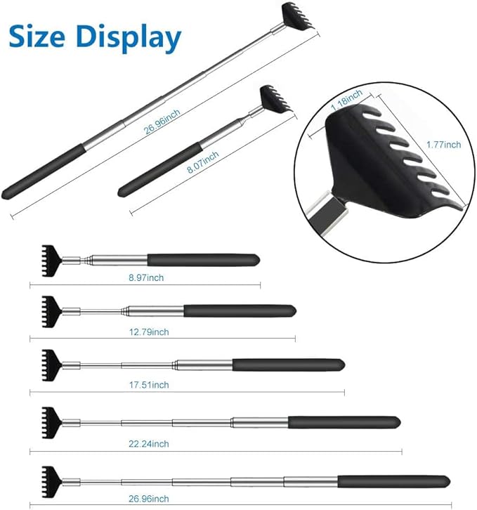 6 Pack Extendable Back Scratcher - Portable Telescoping Metal Back Scratchers/Hand Massager with Soft Rubber Handles for Thanksgiving, Birthday, Christmas Gifts