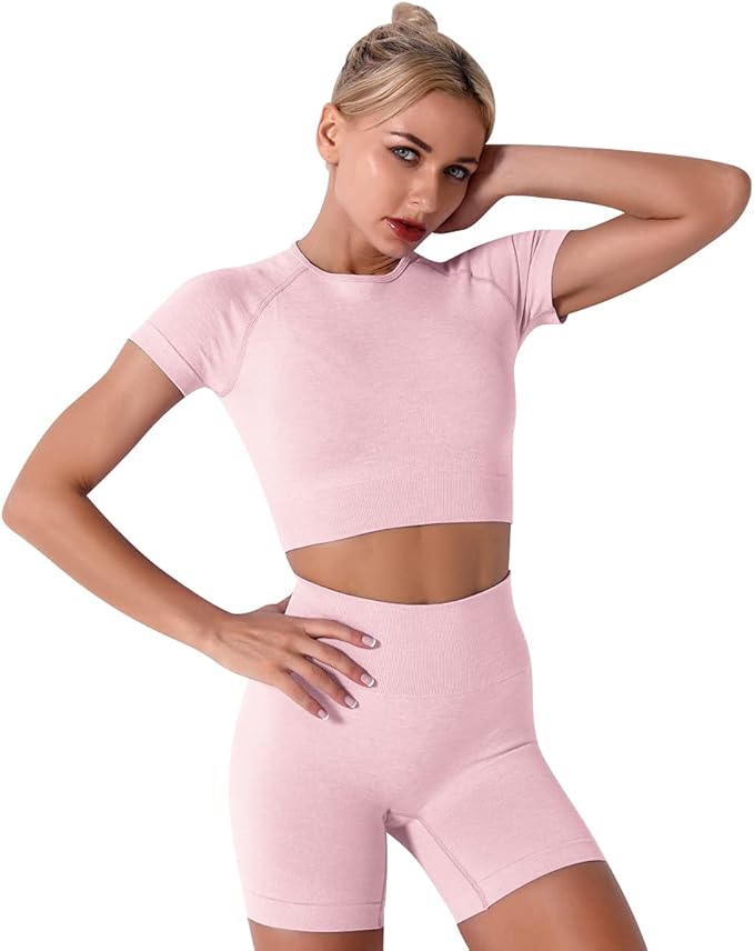 IMEKIS Women's Yoga Outfit Seamless Workout Set High Waist Exercise Shorts Pants with Sport Crop Top Bra 2PCS Gym Tracksuits