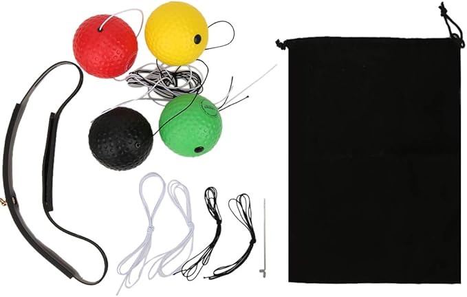 Keenso Boxing Reflex Ball, Boxing Training 4-Piece Set, Head-Mounted Adjustable PU Foam Rubber Balls for Reaction Training, Home Gym, Martial Arts, Kids Adults