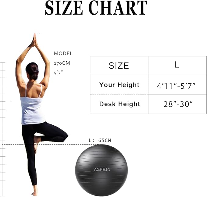 Yoga Ball, Exercise Ball for Working Out, Anti-Burst and Slip Resistant for Physical Therapy, Birthing, Stretching, Flexible Seating, Home Gym, with Pump (L: 23-26ines/58-65cm)