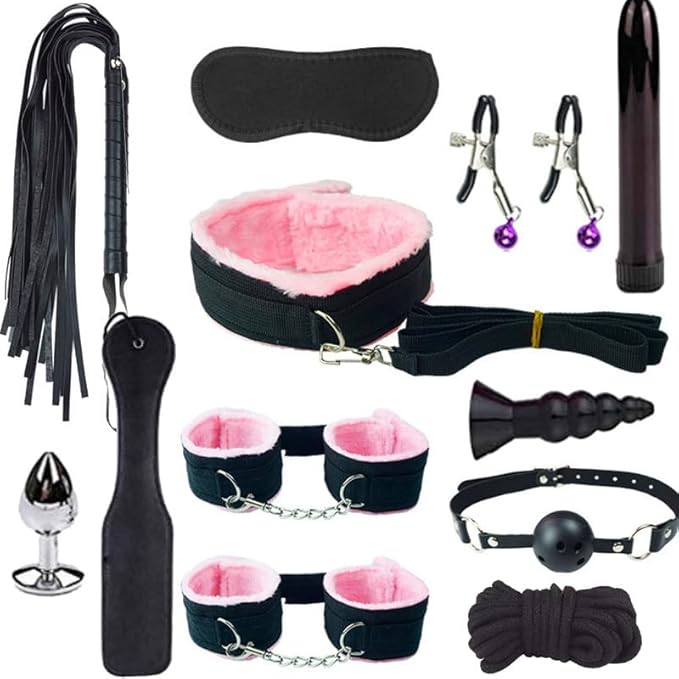 Pilates 12 Piece Pink Plush Nylon Fun Multifunctional Equipment Set, Yoga Training Tool with Paddle Whip, Hip and Wrist Exercise Accessories, Couple Gift