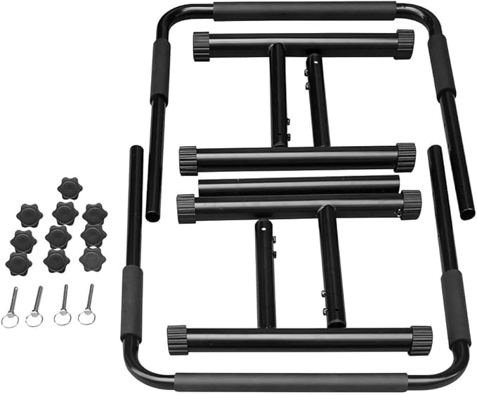 Multi-Function Fitness Dip Bar Stand Total Body Strengthener Pull Up Bar with Adjustable Height Heavy Duty Station Stabilizer Parallette Push Up Stand for Home Gym Strength Training
