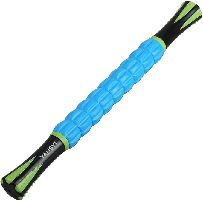 YANSYI 9-Roller Deep Tissue Massage Stick - Professional Muscle Recovery for Leg & Back Pain Relief, Portable Physical Therapy Tool for Athletes, (Blue 2)