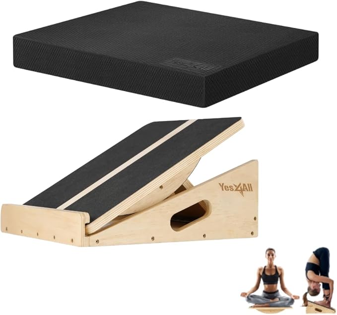 Yes4All Wood Slant board & Balance board (2in1) + Balance Pad XL Black Physical Therapy, Yoga & Stability Training Balance Mat