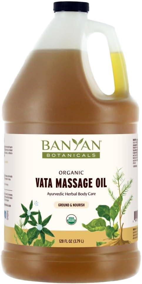 Banyan Botanicals Vata Massage Oil, 128 oz - USDA Organic - Relaxing & Warming - Grounding Herbal Massage Oil for Skin & Muscles