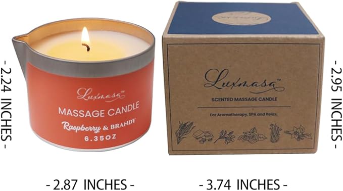 Natural Soybean Massage Candles for Massage Therapy-Romantic Candles for SPA Treatment-Body Oil Candle for Relaxation 6.35OZ (Raspberry & Brandy Scent)