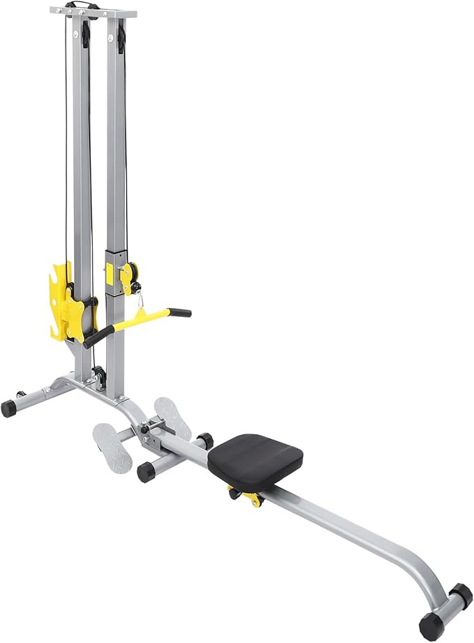 Foldable Rowing Machine & LAT Pull Down Machine 2-in-1, Multi-Function Home Gym Equipment with 19 Workouts, Max 220lbs,Compact for Small Spaces