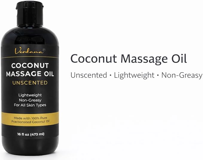 Verdana Coconut Massage Oil – Unscented for Massage Therapy, Lightweight & Non-Greasy for Professional & Home Use, Made with Fractionated Coconut Oil, 16 fl oz