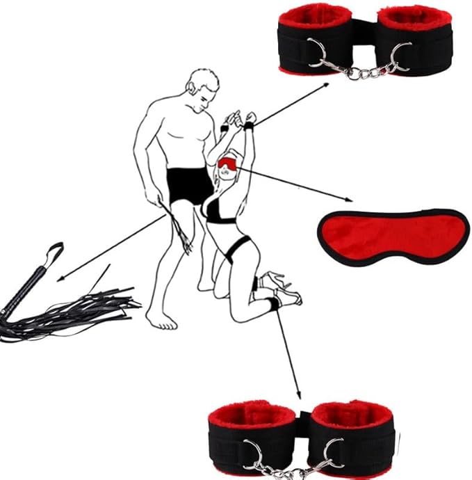 Pilates 7-Piece Red Plush Nylon Yoga Training Multifunctional Equipment Set, Adjustable Size, Hip and Wrist Exercise Accessories, Couple Gift